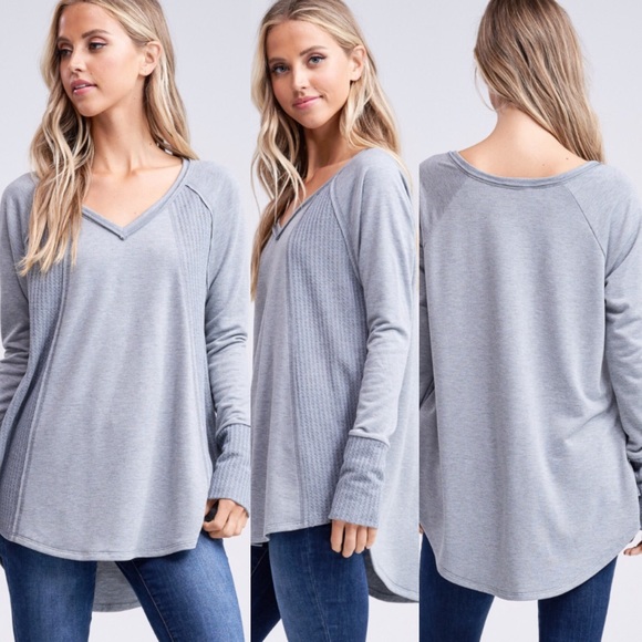 Waffle Knit Super Soft High-Low Grey LS Tunic! - Picture 13 of 16